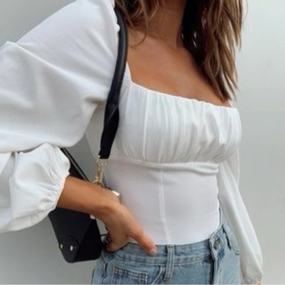Princess Polly White Fitted Ruched Long Sleeve Bodysuit